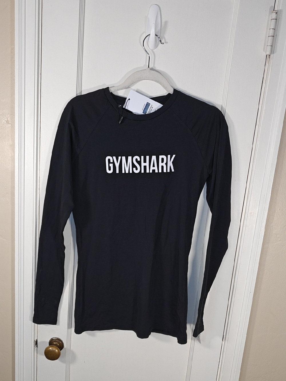 Gymshark Black Long Sleeve Logo Top with White Print